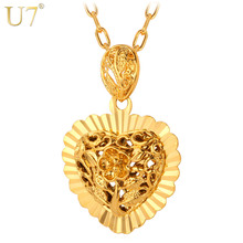 Collar de corazón hueco U7 para mujer, joyería Vintage, Color dorado, P536 2024 - compra barato