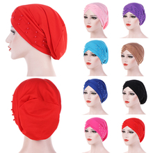 2020 New Muslim Forehead Cross Turban Hat Hijab Cap Women Bandana Beaded Female Head Scarf Headwrap Women Muslim Hijab Headband 2024 - compre barato