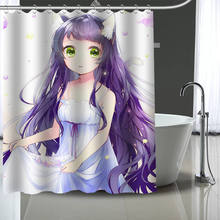 Personalizado anime gato menina cortina de chuveiro com ganchos de plástico tecido moderno banho cortinas decoração para casa personalizado sua imagem 2024 - compre barato