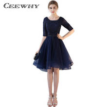 CEEWHY Navy Blue Half Sleeve O-Neck Cocktail Dresses Luxurious Lace Beading Embroidery Vintage Cocktail Dress Short Prom Dress 2024 - buy cheap