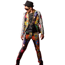 Colorful Flower Printing Splice Men Slim Fit Casual Suit Jacket Blazers Coat Male Dancer Singer DJ Fashion Stage Costumes Custom 2024 - купить недорого