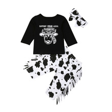 Bebê recém-nascido Da Menina do Menino de Manga Comprida T-shirt Tops Da Cópia da Vaca Borla Pant Long Calças Headband 3 PCS Outono Roupas de Inverno conjunto 2024 - compre barato