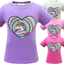 2019 Cute Unicorn Design Children Sequin T Shirt Baby Boys Girls Summer T-shirt Kids Cartoon Pattern Changeable Clothes 2024 - buy cheap