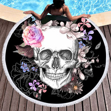 1pcs 150cm  Sugar Skull Round Beach Towel Floral Tassel Tapestry Pink and Black Yoga Mat Flower Gothic Toalla Blanket 2024 - buy cheap