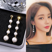 Pendientes de borla de perlas para mujeres aretes de mujer aretes largos coreanos grandes pendientes de declaración 2019 joyería de moda 2024 - compra barato