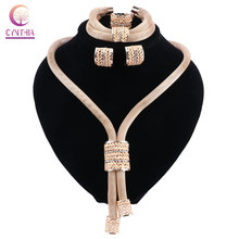 Cindy Fashion-Conjunto de joyería africana para mujer, collar y pendientes de color dorado, estilo romántico, boda, Dubai, África, Nigeria 2024 - compra barato