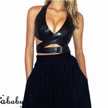 Women PU Leather Bralette Vest Crop Top Ladies Deep V-neck Cut-Out Party Club Evening Black Tank Tops F3 2024 - buy cheap