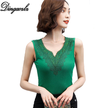 Dingaozlz S-4XL Fashion knitted Lace Blouse Plus size Women Tops Summer Sexy V neck Casual Sleeveless shirt 2024 - buy cheap