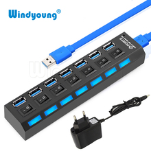 Windyoung-Hub USB 3,0 de alta velocidad, 7 puertos, con adaptador EUPower, divisor Multi USB, interruptor de encendido/apagado para MacBook, portátil y PC 2024 - compra barato