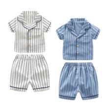 Focusnorm Kids Baby Boy 2-7Y Clothes Set Stripe Shirt Short Sleeve Top+Short Pants Toddler Boys Clothes Pajama Set 2-7Years 2024 - buy cheap