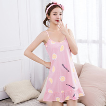 Women Korean cute girl cotton spaghetti strap knee length nightdress summer pajamas ladies new nightdress sleepshirt night gown 2024 - buy cheap