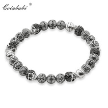 Pulsera elástica de Plata de Ley 925 2017 para hombre, brazalete con cuentas de héroes de cráneos y Cruz Rebel de Europa 2024 - compra barato