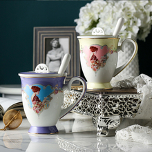 Caneca de cerâmica europeia, caneca criativa de porcelana, copos de água, escritório, café com tampa, colher, acessórios de cozinha 2024 - compre barato