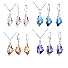 Mixed Austrian Crystal Stone 925 Sterling Silver Jewelry Pinch Bail Earring Pendant Necklace Set 18" ROLO Chains 2024 - buy cheap