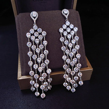 Sparkling 8cm (3.14 inch) long tassel earring for women,luxury AAA Cubic Zirconia stone  jewelry zircon earring 2024 - buy cheap