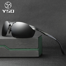 Мужские солнцезащитные очки без оправы YSO, черные дизайнерские поляризационные очки UV400 в оправе из алюминиево-магниевого сплава, очки для вождения, 8179 2024 - купить недорого