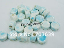 Fashion 12x7mm Light Blue Oblate Round Ceramic Charm Beads 100pcs Free Shipping 2024 - buy cheap