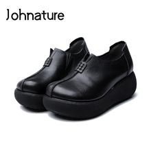 Johnature 2022 New Spring/Autumn Genuine Leather Round Toe Casual Retro Slip-on Wedges Platform Women Shoes Pumps 2024 - buy cheap