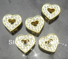 8 mm rhinestone ouro slides coração charme fit pet cat dog tag 2024 - compre barato