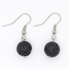 100-Unique Personalized 1 Pair Silver Plated Black Lava Round Stone Earrings Elegant Women's Earring 2024 - buy cheap