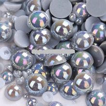 Plata gris Color tamaño 8mm 100 unids/lote de plano la mitad de perlas redondas perlas Scrapbook cuentas para accesorios de la joyería DIY 2024 - compra barato