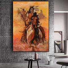 Pintura al óleo sobre lienzo de caballo de pluma nativa India abstracta, carteles e impresiones, Cuadros, imagen artística de pared para sala de estar 2024 - compra barato