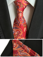 Conjunto de gravatas masculinas formal de luxo, 8cm, gravata de festa de casamento com lenço de caxemira vermelha 2024 - compre barato