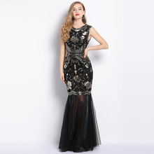 1920s Great Gatsby Flapper Dress Sheer Long Maxi Formal Party Dress Women Sleeveless  Vestido Black Beaded Sequin Dress 2024 - buy cheap