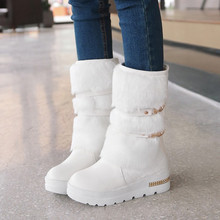 PXELENA Promotion Large size 34-43 Women Winter Boots Fashion Warm Fur Shoes Woman Flat Thick Platform Med-calf Snow Boots 2019 2024 - buy cheap