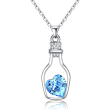 Trendy Crystal Blue Heart Bottle Pendants Necklace For Women Party Accessories Fashion Silver Plated Girl Choker Necklace Bijou 2024 - buy cheap