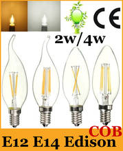 Factory Seller Led COB Edison Lights E12 E14  2W 4W Led Filament COB Lights Warm/Pure Light Lamp Candle or Flame Shape CE FCC UL 2024 - buy cheap
