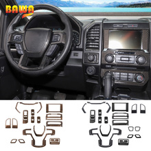 Bawa interior molduras para ford f150 2015 + fibra de carbono grão de madeira centro console decoração interior adesivos 2024 - compre barato