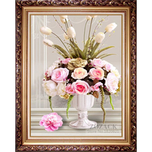 DIY Needlework,Cotton Thread DMC Cross stitch,Embroidery kit, Printed On Fabric,flowers,Rose Vase Printed pattern Cross-stitch 2024 - buy cheap