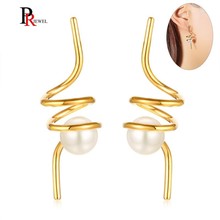 Elegant Simulated Pearl Long Earrings for Women Gifts Gold Tone Stainless Steel Spiral Dangle Earrings Girl Jewelry 2024 - buy cheap