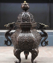 China Copper Bronze Buddhism Dragon Elephant lotus flower Incense Burner Censer 2024 - buy cheap
