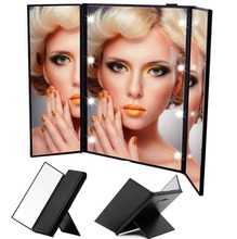 Tri-fold led iluminado viagem espelho de maquiagem portátil e compacto espelhos cosméticos preto rosa não vem com bateria p027 2024 - compre barato