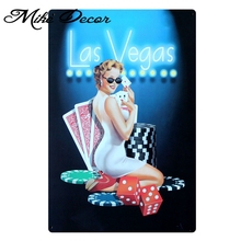 [Mike86] Les Vegas привлекательная леди играющая в покер металлические знаки Искусство настенный Декор для дома кафе железная живопись искусствен... 2024 - купить недорого