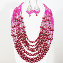 Pingente redondo vermelho rosa fofo pérola 7 linhas colar de brincos artesanal especial conjunto de jóias elegante b1304 2024 - compre barato