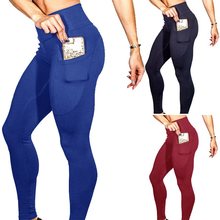 Pantalones elásticos con bolsillo para mujer, mallas deportivas para Yoga, correr, trotar 2024 - compra barato