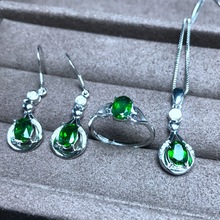 KJJEAXCMY boutique jewels 925 sterling silver inlaid with natural diopside ring pendant earrings for lady set goddess 2024 - buy cheap