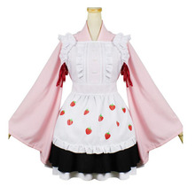 Anime Lolita Cosplay Costume Long Sleeve Kawaii Strawberry Print Kimono Dress Japanese Sexy Maid Suit Dress Outfit Halloween 2024 - buy cheap