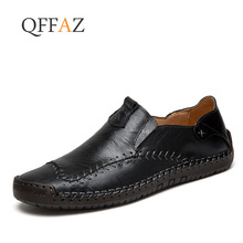 QFFAZ Men Casual Shoes Genuine Leather Luxury Brand 2019 Mens Loafers Moccasins Breathable Slip on Black Driving Shoes 2024 - buy cheap