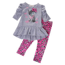 Citgeett 2PCS Toddler Kids Baby Girls Tops Cat Dress Long Pants Leggings Outfits Clothes Fashion Set SS 2024 - buy cheap