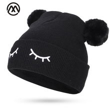 Cartoon embroidery children's cotton cap boys and girls autumn and winter pompoms knitted hats pompoms outdoor warm casual hat 2024 - buy cheap