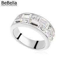 BeBella-Anillo de dedo de cristal cuadrado para niña, sortija informal, hecho con cristales austriacos de Swarovski, regalo de Navidad 2024 - compra barato