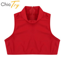 ChicTry Kids Teens Solid Color Sleeveless Stretchy Gymnastics Ballet Crop Tops Children Girls Back Zipper Gym Workout Dance Wear 2024 - buy cheap