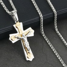 Christ Cross Pendant Necklace Male Sturdy Stainless Steel Crucifix Link Chains Religious Jewelry Body Statement Gift NC130 2024 - buy cheap