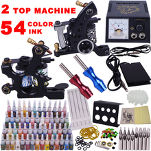 Tattoo Machine Kit Complete 2 Gun 54 Colors Ink 50 Needles Led Power Supply Grip Practice Skin Set for Starter 2024 - buy cheap