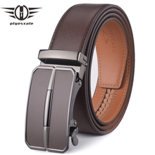 Plyesxale-Cinturón de cuero genuino para hombre, hebilla automática para pantalones vaqueros, color marrón, de lujo, G43, 2018 2024 - compra barato