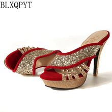 Blxqpyt plus size sandálias femininas de verão 32-46, peep toe sapatos altos de salto alto para festa e casamento feminino f13 2024 - compre barato